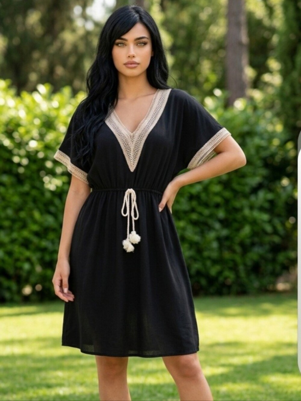 Black Dress With Cream Trim